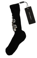 Dolce & Gabbana Crystal Embellished Black Knit Women's Stockings