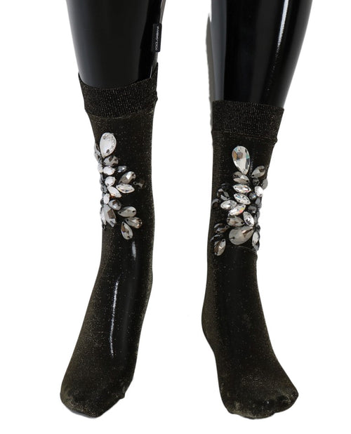 Dolce & Gabbana Crystal-Embellished Black Mid-Calf Women's Stockings