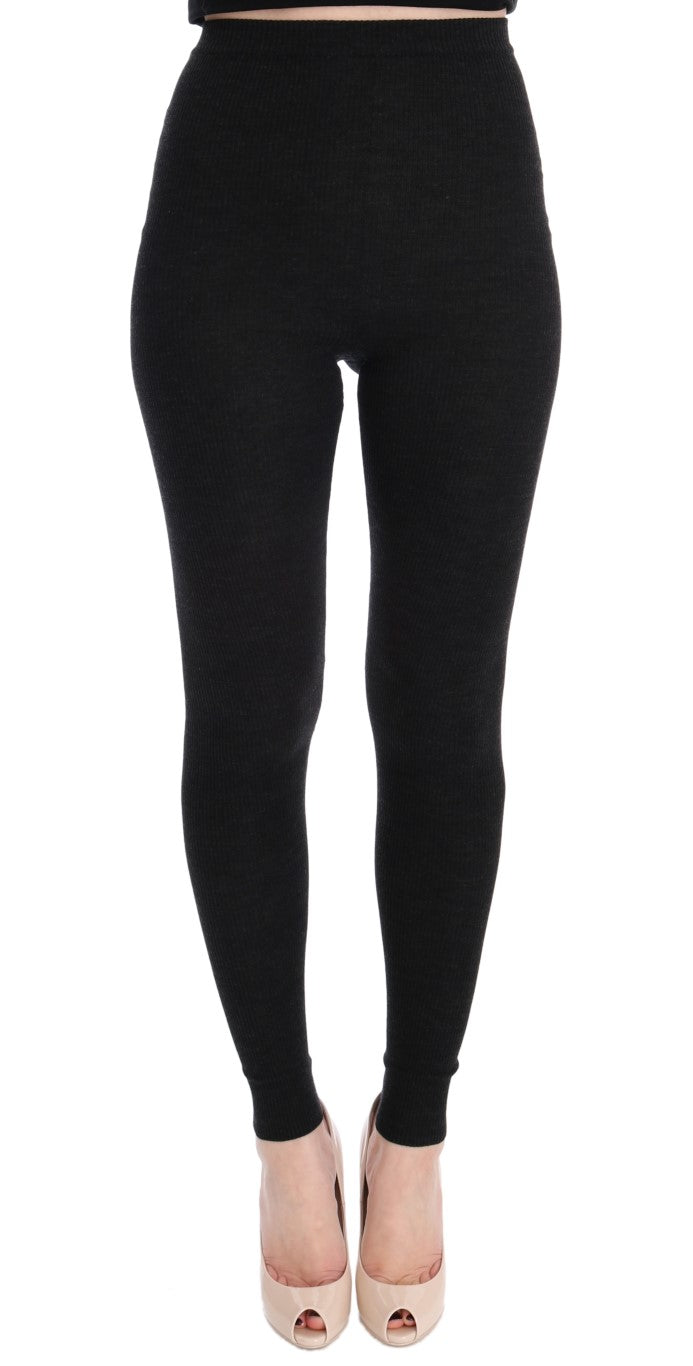 Dolce & Gabbana Elegant High-Waist Wool Tights Pants in Dark Women's Gray