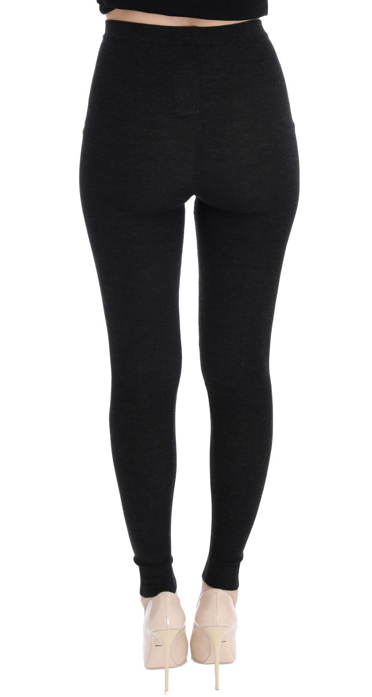 Dolce & Gabbana Elegant High-Waist Wool Tights Pants in Dark Women's Gray