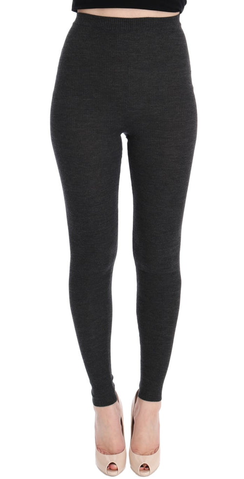 Dolce & Gabbana Elegant Gray High-Waist Wool Tights Women's Pants