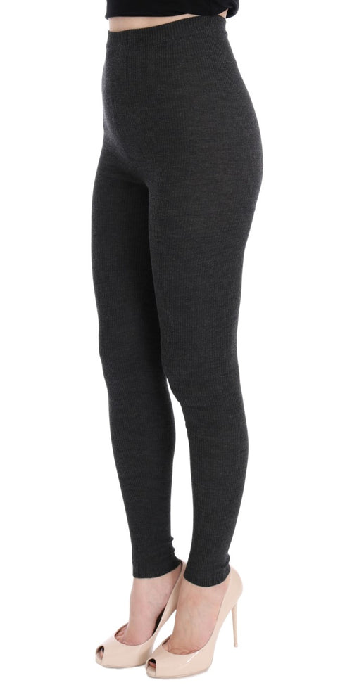 Dolce & Gabbana Elegant Gray High-Waist Wool Tights Women's Pants