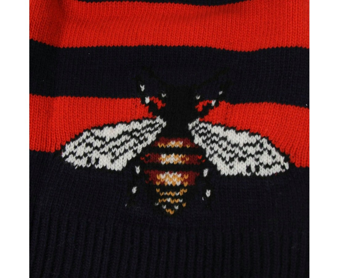 GUCCI Wool Stripe Beanie Hat L White Red Blue 1035680