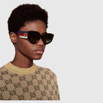 Gucci Havana Oversized Cat Eye Acetate Sylvie Web Sunglasses