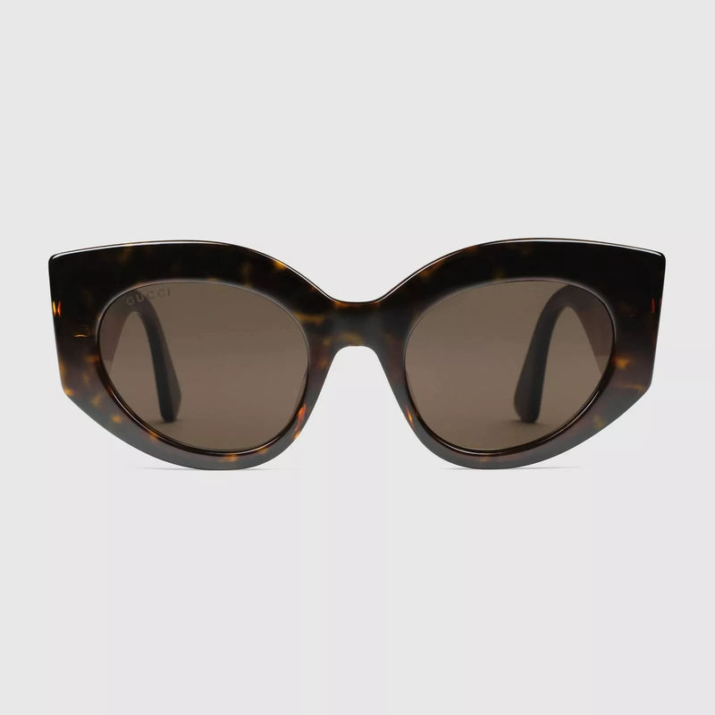 Gucci Havana Oversized Cat Eye Acetate Sylvie Web Sunglasses