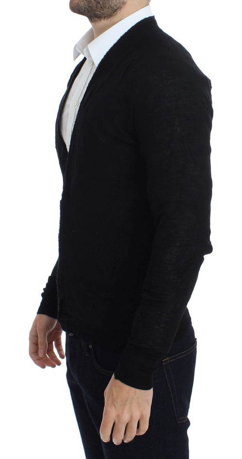 Costume National Elegant Black Merino Wool Men's Cardigan