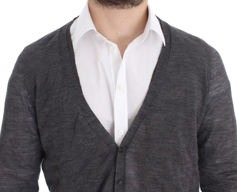 Costume National Elegant Gray Wool Blend Cardigan Men's Sweater