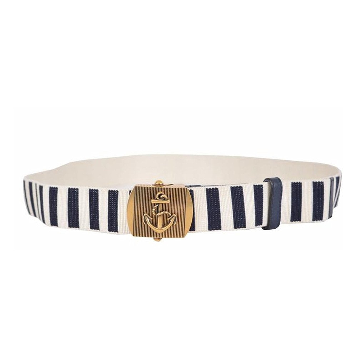 Gucci Men's Navy / White Fabric Brass Anchor Buckle Striped Belt 375191