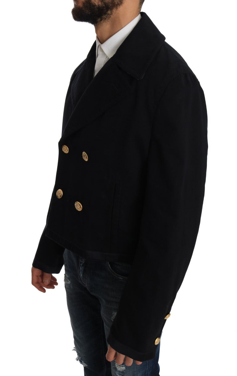 Dolce & Gabbana Elegant Dark Blue Trench Coat Men's Jacket