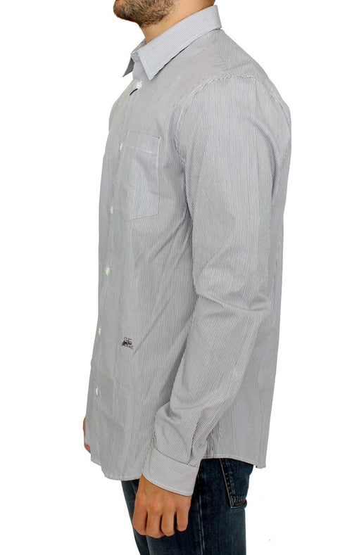 GF Ferre Chic Gray Striped Cotton Casual Men's Shirt