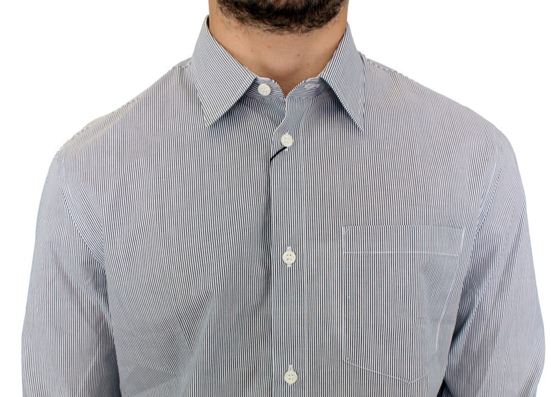 GF Ferre Chic Gray Striped Cotton Casual Men's Shirt