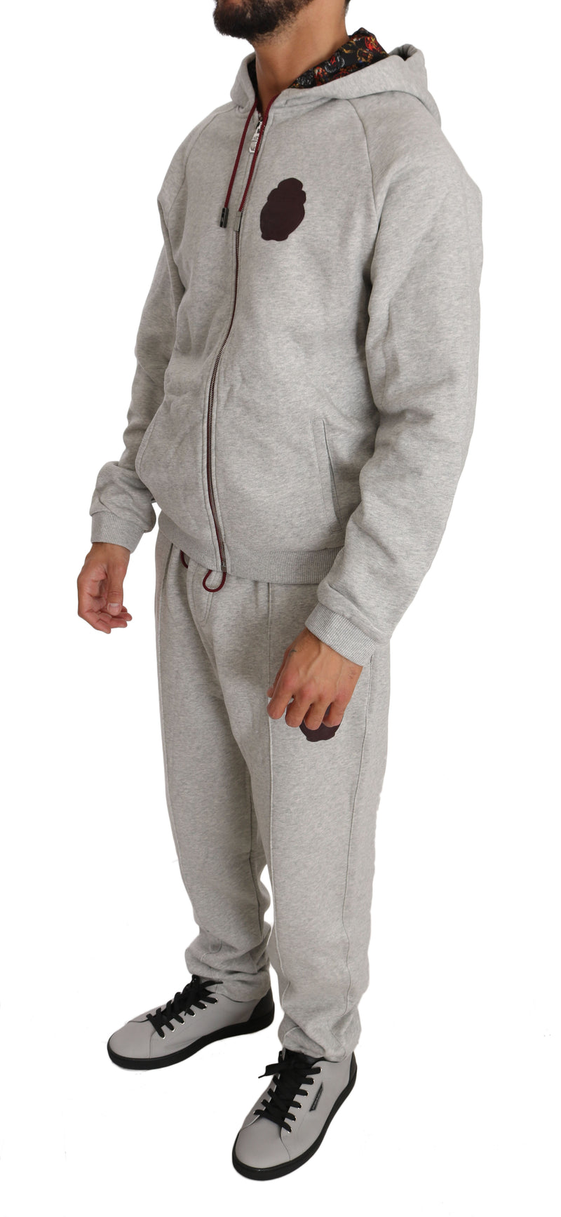 Billionaire Italian Couture Elegant Gray Hooded Sweatsuit Men's Ensemble