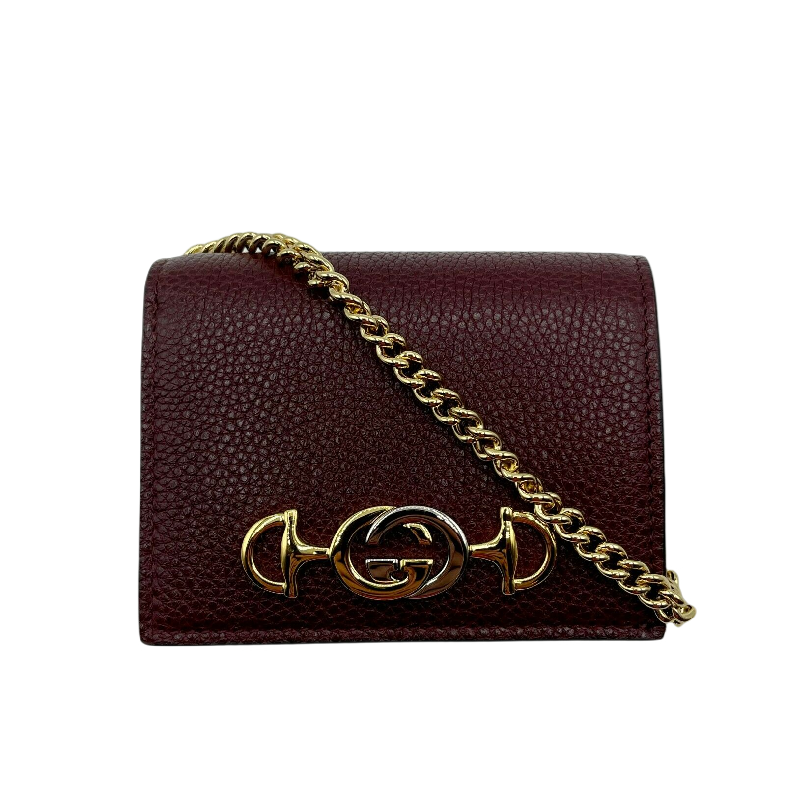 Gucci Zumi Burgundy Leather Gold Chain Bi-Fold Mini Wallet