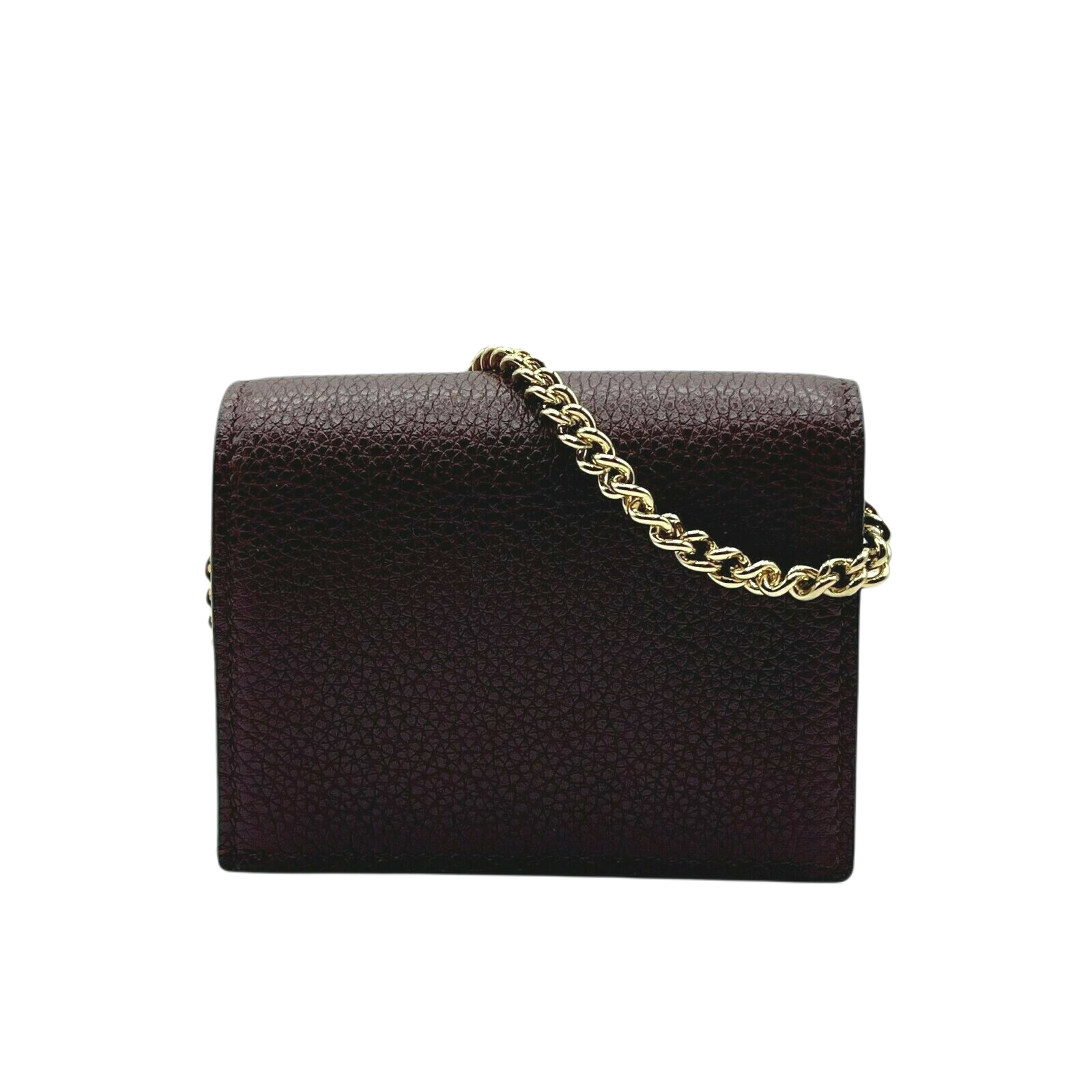 Gucci Zumi Burgundy Leather Gold Chain Bi-Fold Mini Wallet