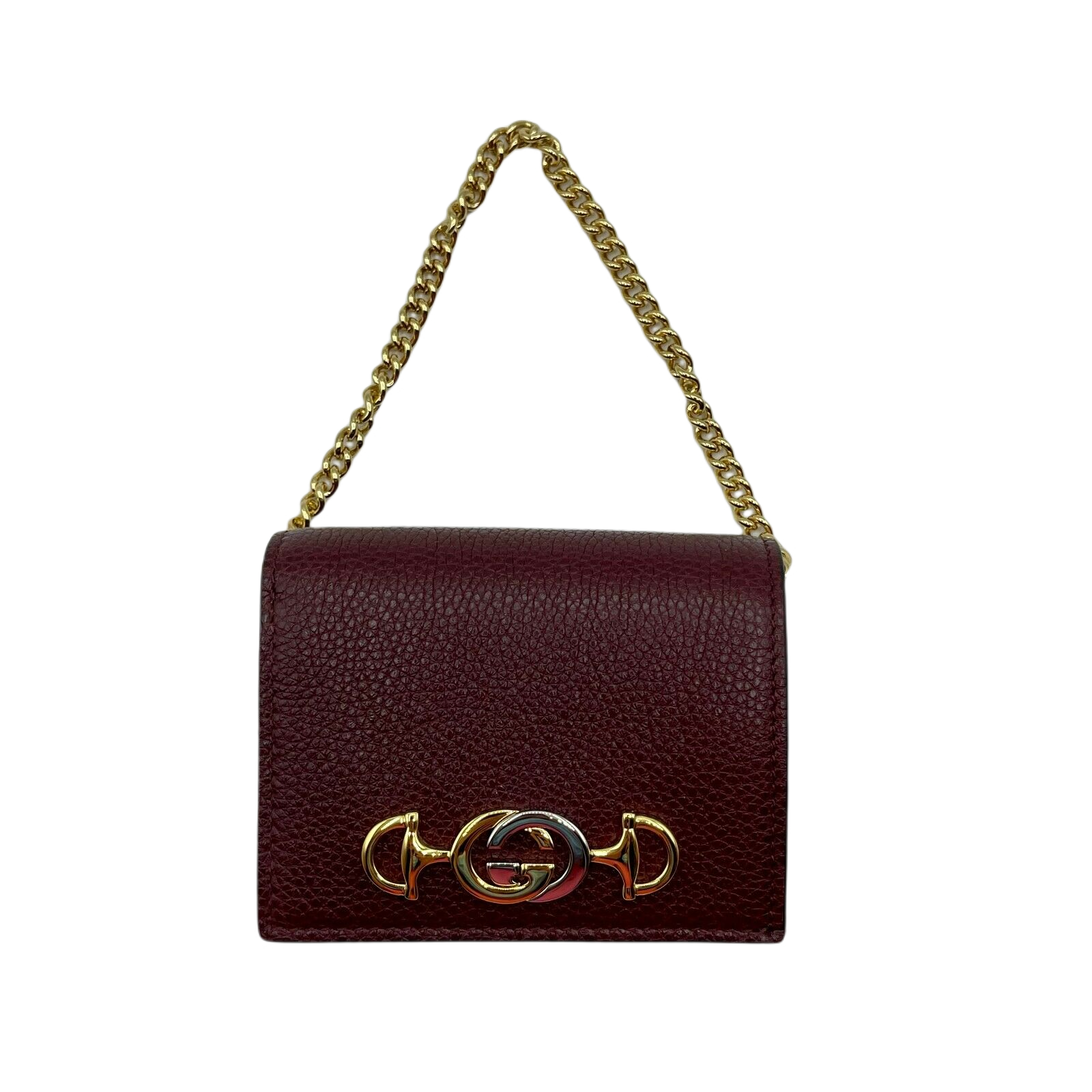 Gucci Zumi Burgundy Leather Gold Chain Bi-Fold Mini Wallet