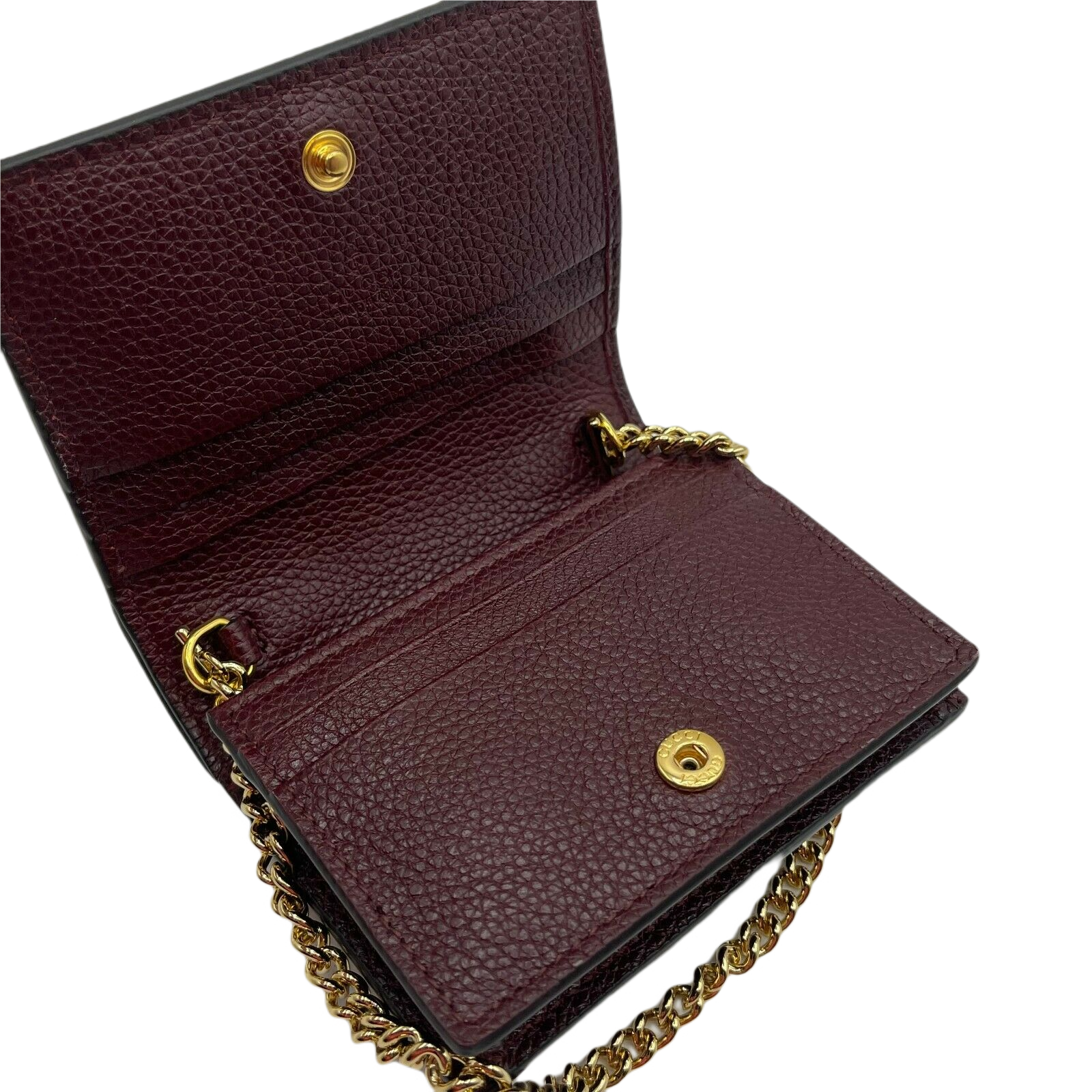 Gucci Zumi Burgundy Leather Gold Chain Bi-Fold Mini Wallet