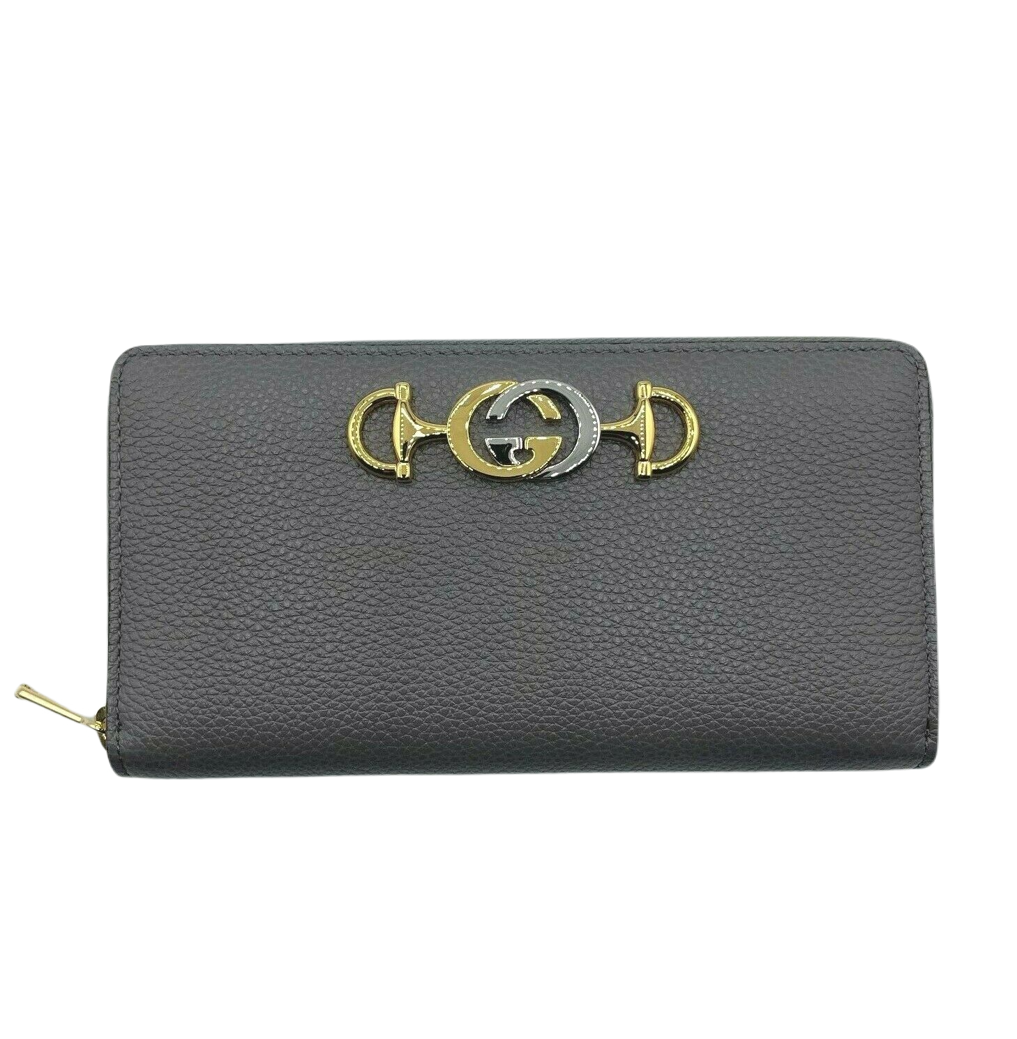 Gucci Women's Zumi Grey Leather Zip Around Wallet with Metal GG Logo