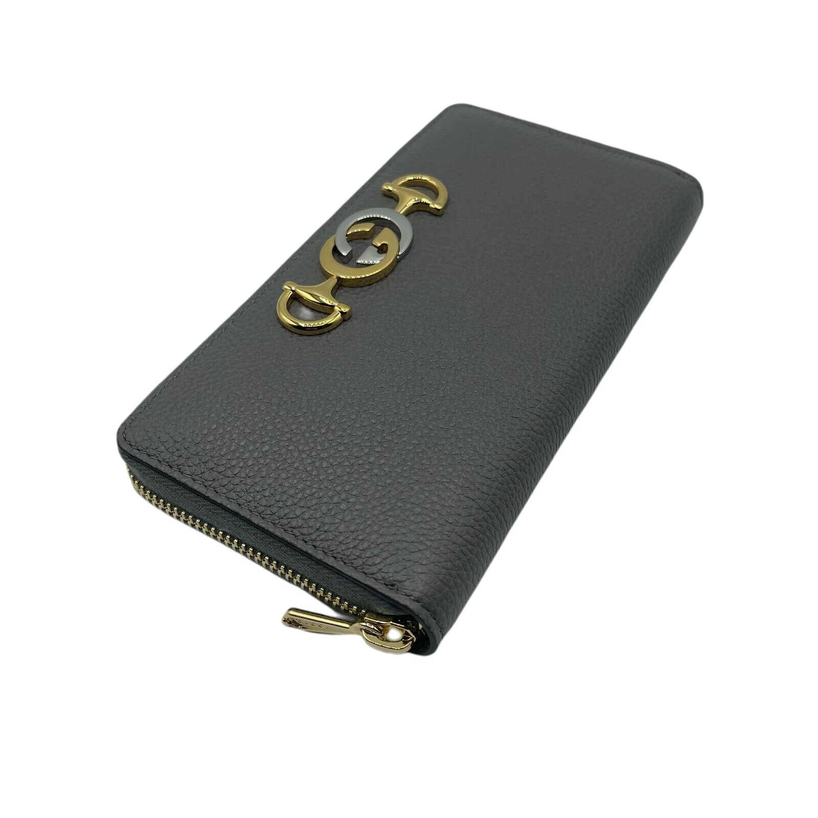 Gucci Women's Zumi Grey Leather Zip Around Wallet with Metal GG Logo