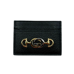 Gucci Women's Zumi Black Leather Card Holder Wallet Metal GG Logo