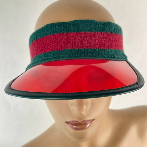 Gucci Unisex Red Vinyl Visor Hat w/Green Red Banded Headband (57 cm / S)