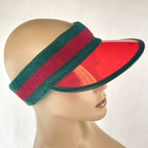 Gucci Unisex Red Vinyl Visor Hat w/Green Red Banded Headband (57 cm / S)