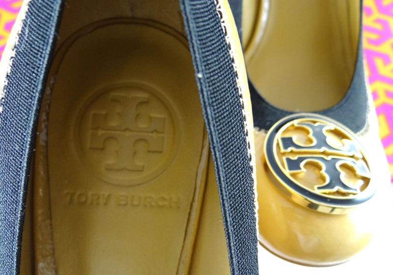 Tory Burch Caroline Wedge Ice Coffee Black Leather Wedge