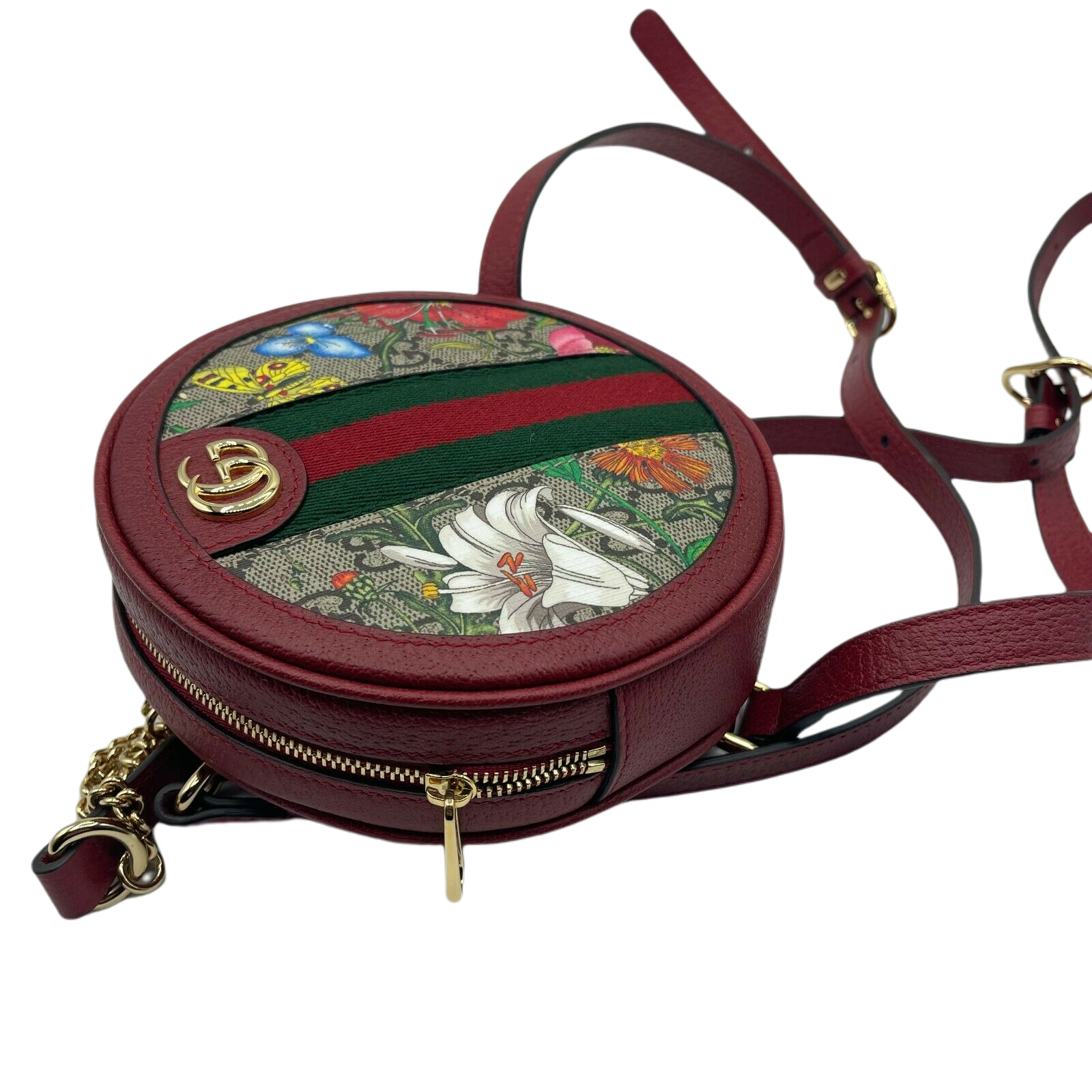 Gucci Ophidia Supreme GG Canvas Floral Round Backpack with Red Trim