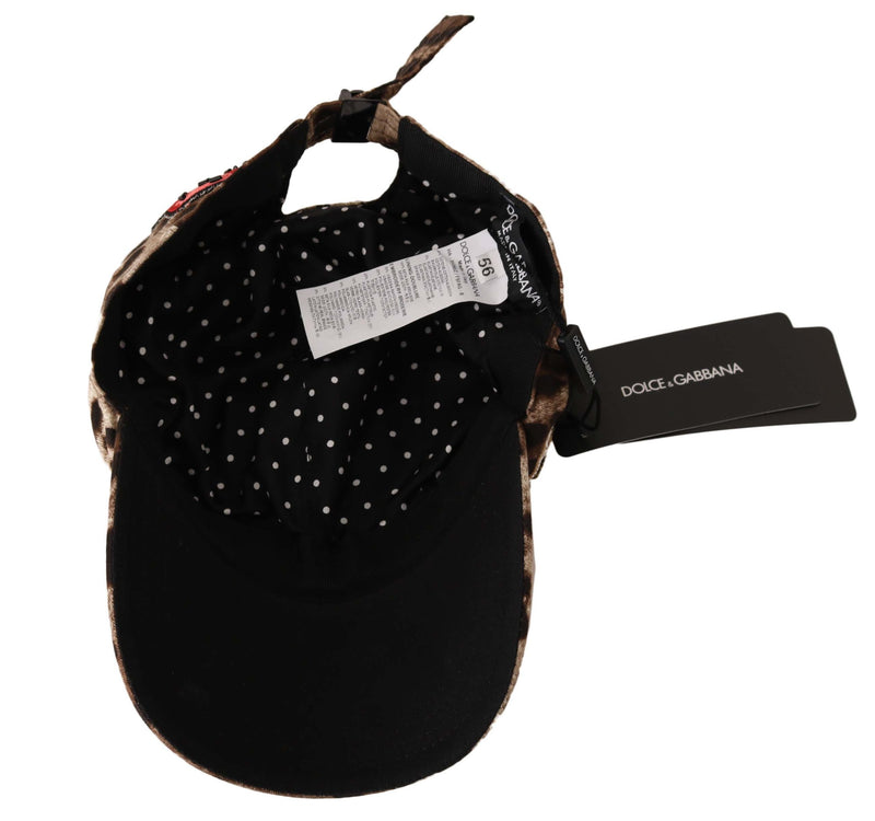 Dolce & Gabbana Brown Leopard Sequin Sicily Applique Baseball Women's Hat