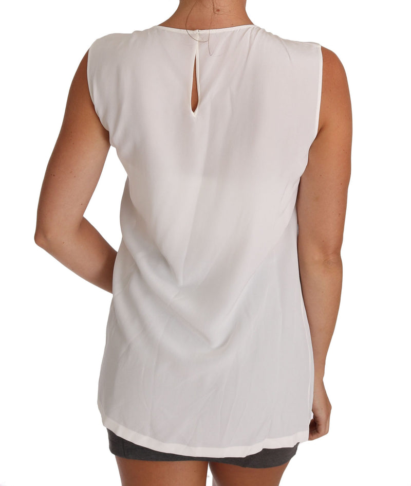 Dolce & Gabbana Elegant White Silk Sleeveless Top with Lace Women's Detail