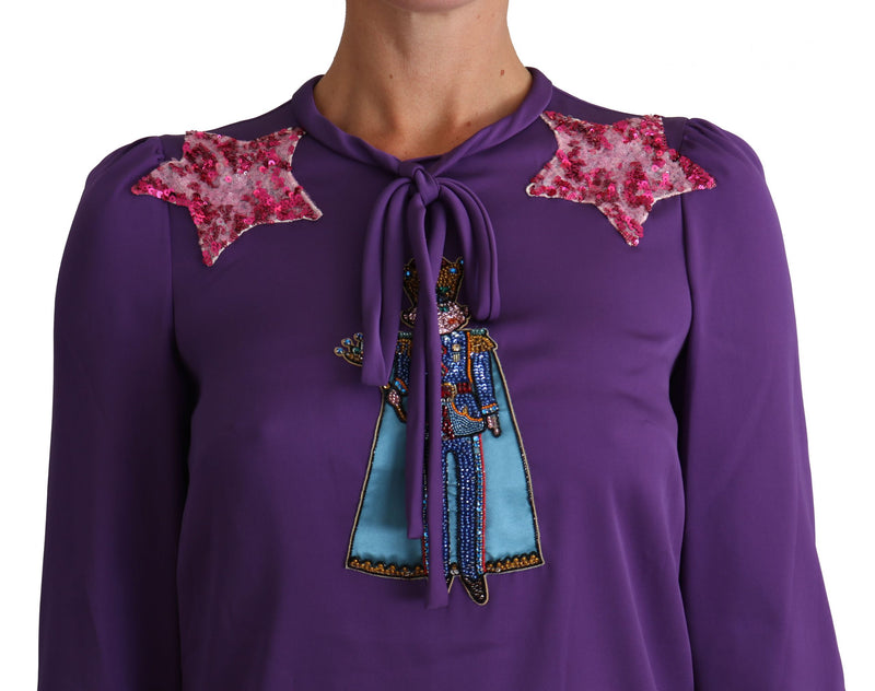 Dolce & Gabbana Enchanted Purple Silk Crystal Women's Blouse