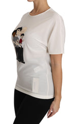 Dolce & Gabbana Elegant Silk Crewneck Blouse with Women's Applique