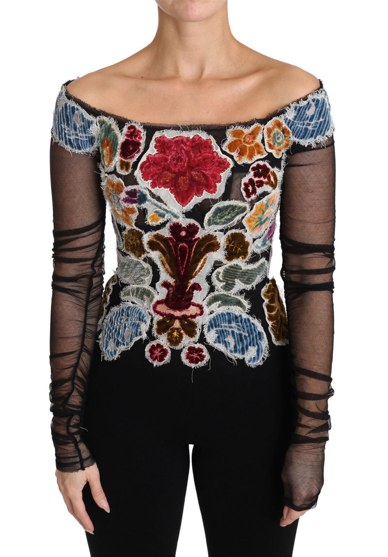 Dolce & Gabbana Elegant Floral Applique Long Sleeve Women's Top