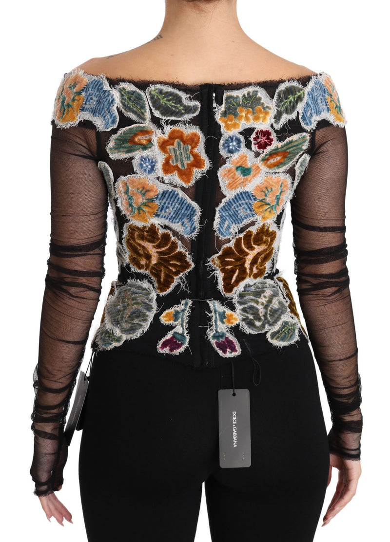 Dolce & Gabbana Elegant Floral Applique Long Sleeve Women's Top