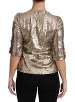 Dolce & Gabbana Gold Parrot Motif Crewneck Blouse with Women's Crystals