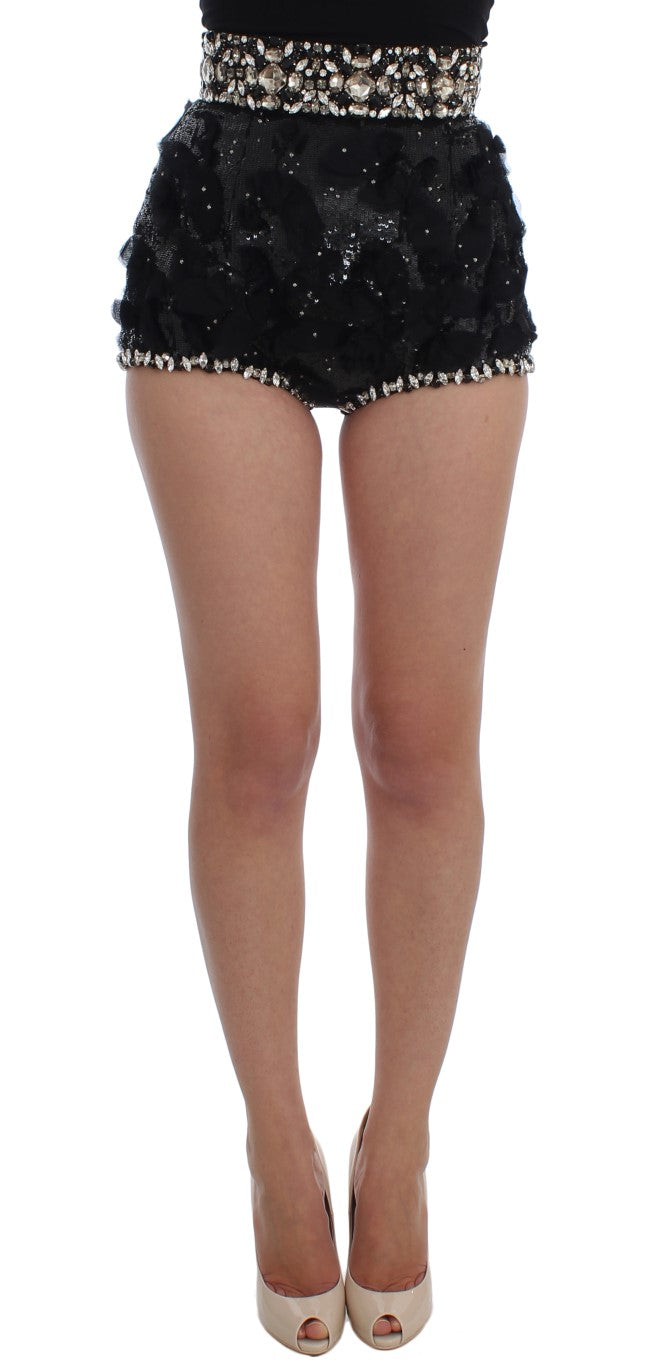 Dolce & Gabbana Crystal Sequined Silk High Waist Women's Shorts