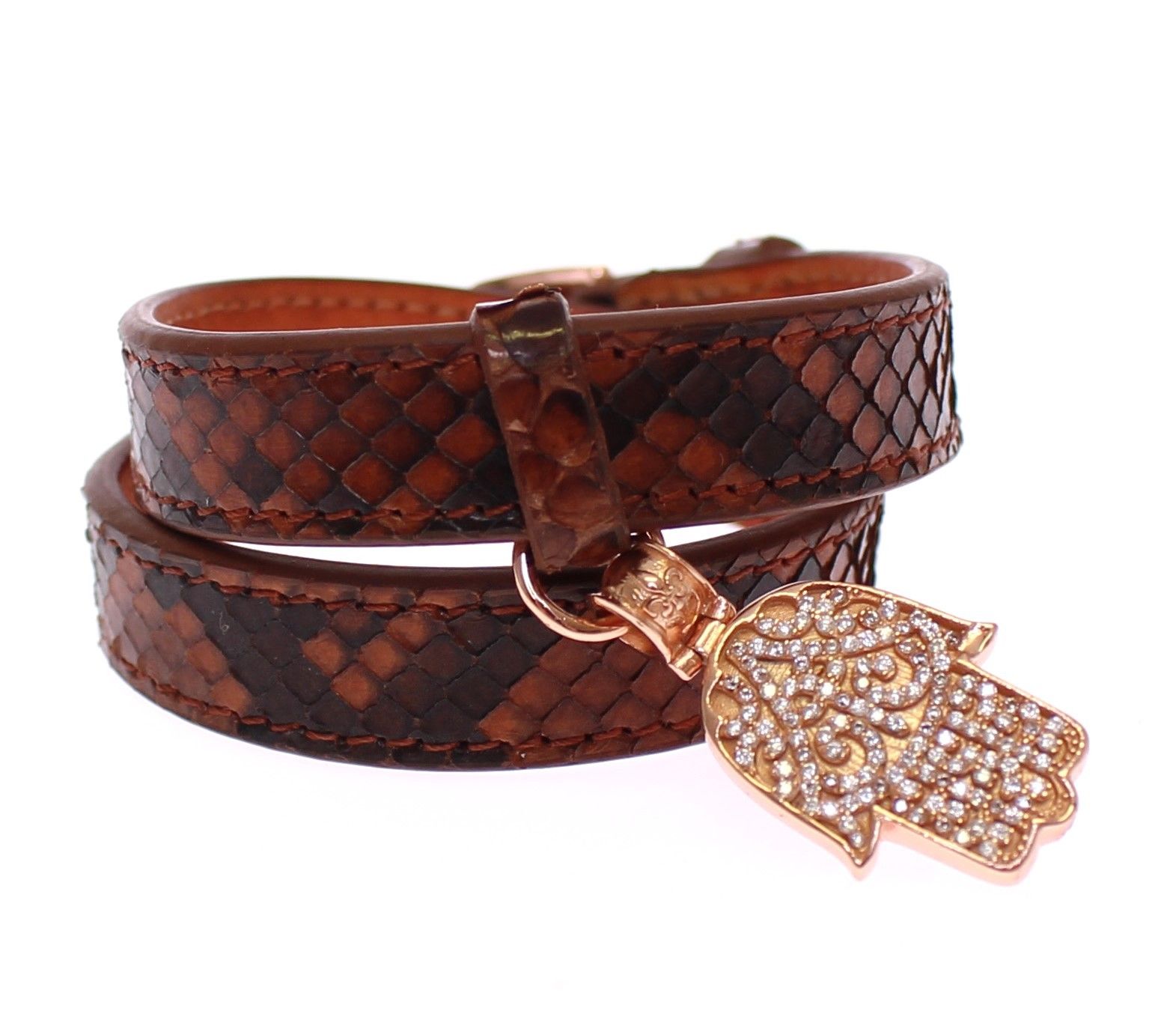 Nialaya Chic Snakeskin Leather & Gold Cuff Men's Bracelet