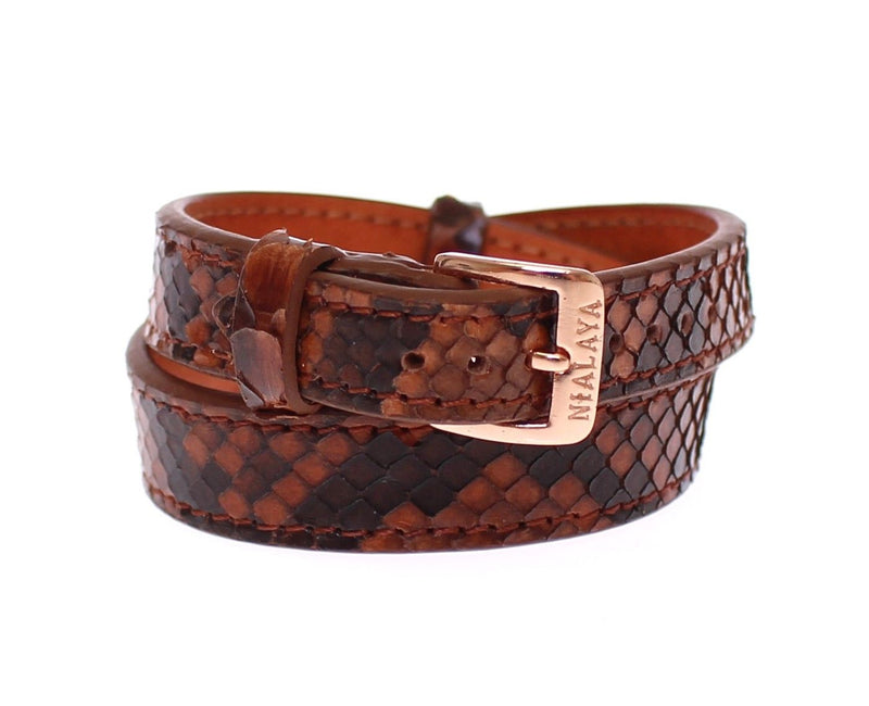 Nialaya Chic Snakeskin Leather & Gold Cuff Men's Bracelet