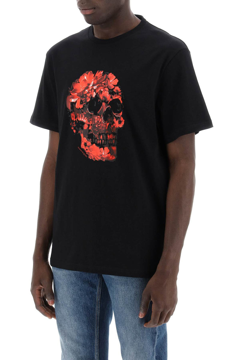 Alexander Mcqueen Men's Wax Flower Skull Printed T-Shirt