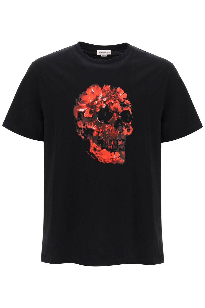 Alexander Mcqueen Men's Wax Flower Skull Printed T-Shirt