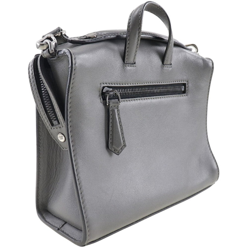 Fendi Messenger Grey Leather Shoulder Bag (Pre-Owned)