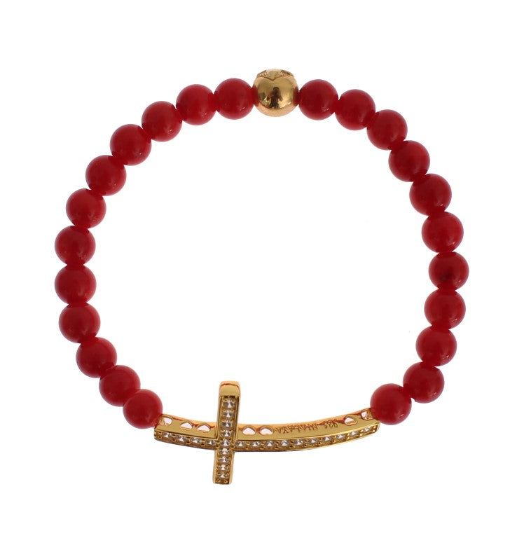 Nialaya Elegant Gold and Red Coral Beaded Women's Bracelet