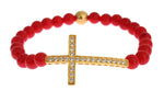 Nialaya Elegant Gold and Red Coral Beaded Women's Bracelet