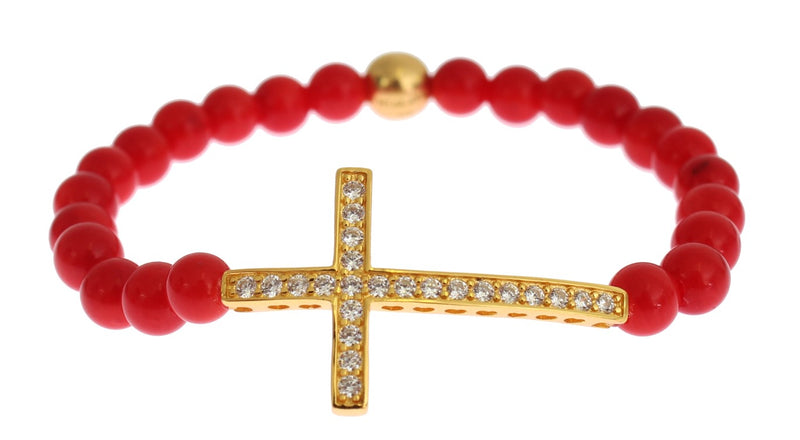 Nialaya Elegant Gold and Red Coral Beaded Women's Bracelet