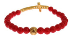 Nialaya Elegant Gold and Red Coral Beaded Women's Bracelet