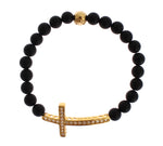 Nialaya Chic Matte Onyx Bead & CZ Diamond Cross Women's Bracelet