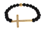 Nialaya Chic Matte Onyx Bead & CZ Diamond Cross Women's Bracelet