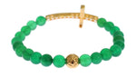 Nialaya Elegant Green Jade Bead & Gold Plated Women's Bracelet