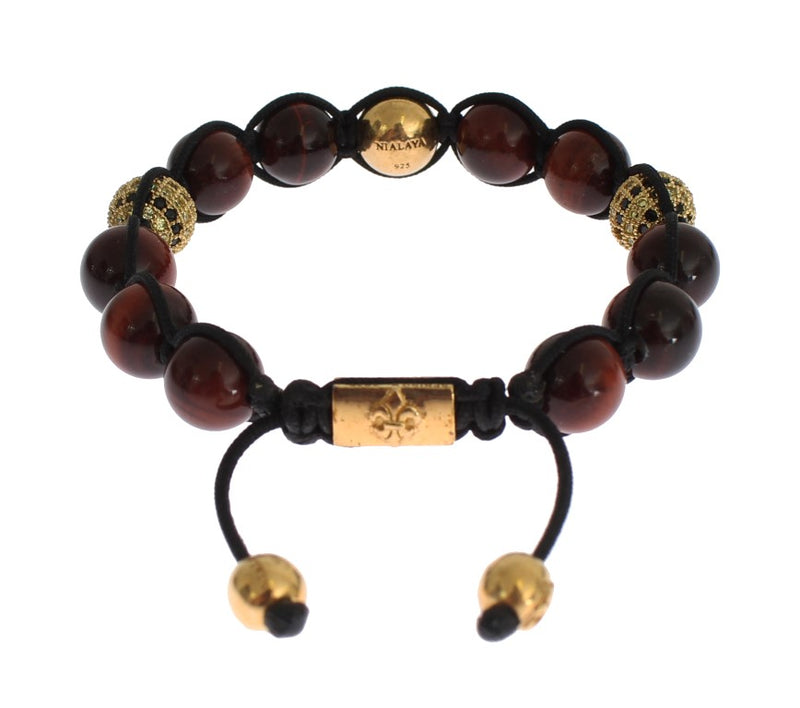 Nialaya Radiant Red Tiger Eye & CZ Gold Women's Bracelet