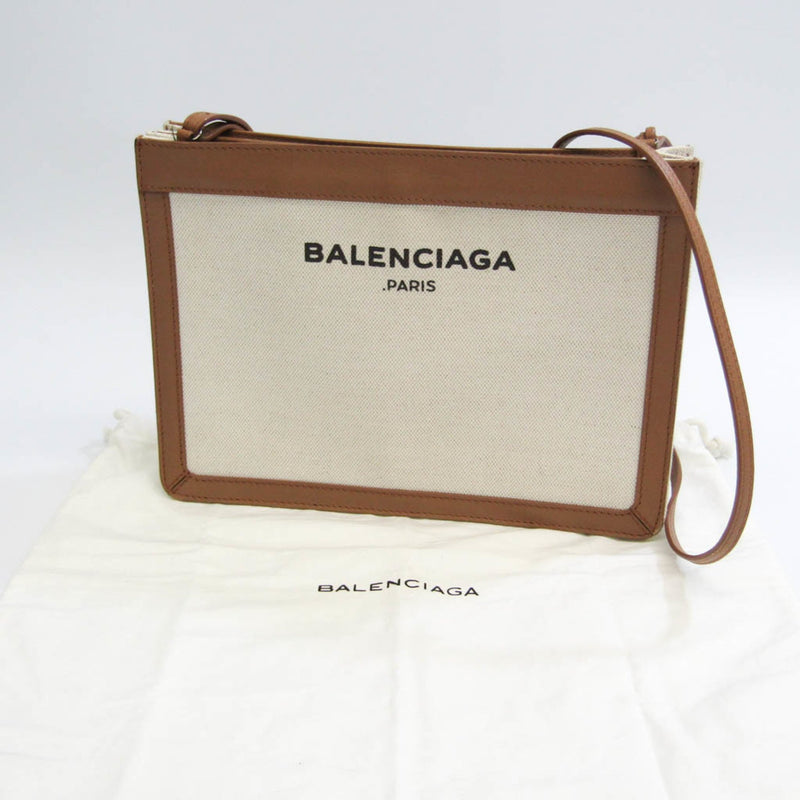 Balenciaga Navy Beige Canvas Clutch Bag (Pre-Owned)