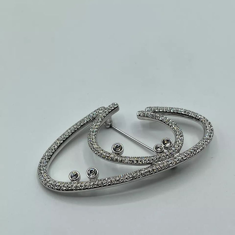 Swarovski Balfore Silver Rhodium Double Oval Crystals Brooch